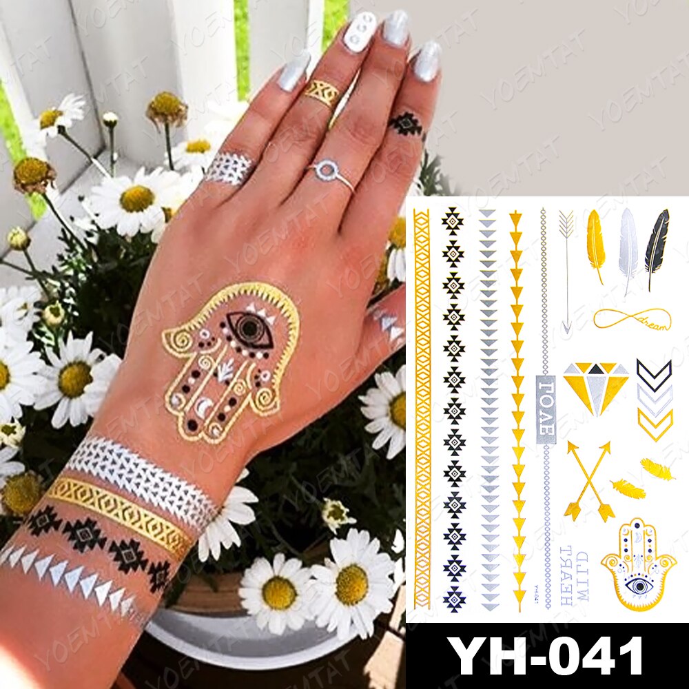 Waterproof Temporary Tattoo Sticker Metallic Gold Silver Eyes Egyptian Goddess Hies Flash Tatoo Women Henna Body Art Fake Tatto