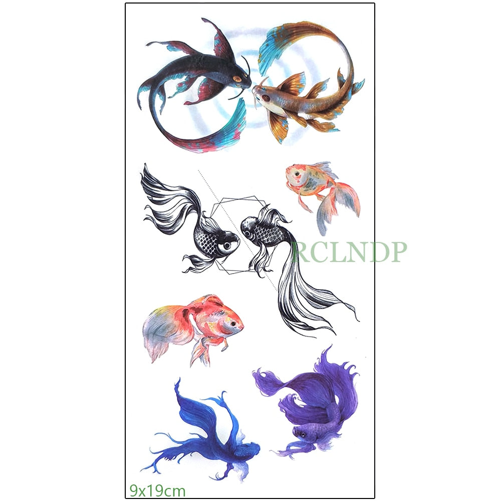 Waterproof Temporary Tattoo Sticker Goldfish Fake Tatto Swimming Fish Flash Tatoo Foot Hand Arm Neck for Girl Women Men