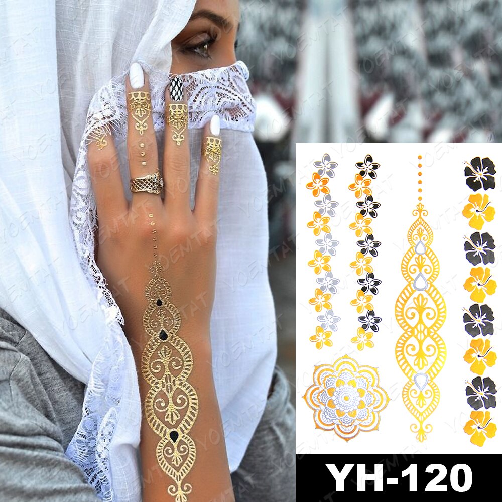 Waterproof Temporary Tattoo Sticker Metallic Gold Silver Eyes Egyptian Goddess Hies Flash Tatoo Women Henna Body Art Fake Tatto