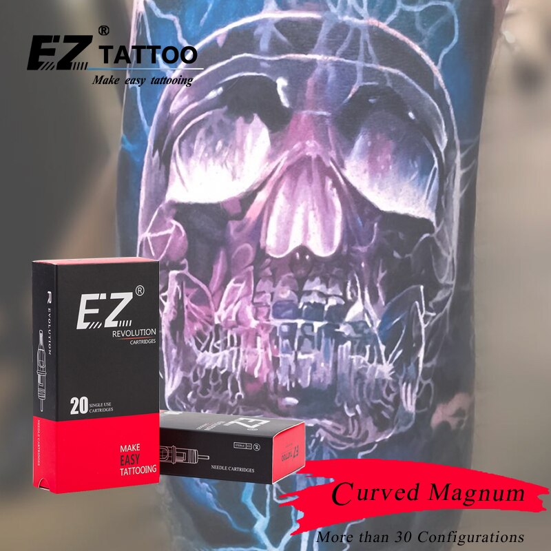 EZ Revolution Tattoo Cartridge #12 (0.35 MM) Curved Round Magnum (RM) Tattoo Needle for Rotary Machine Grips Suppies 20 PCS/Box