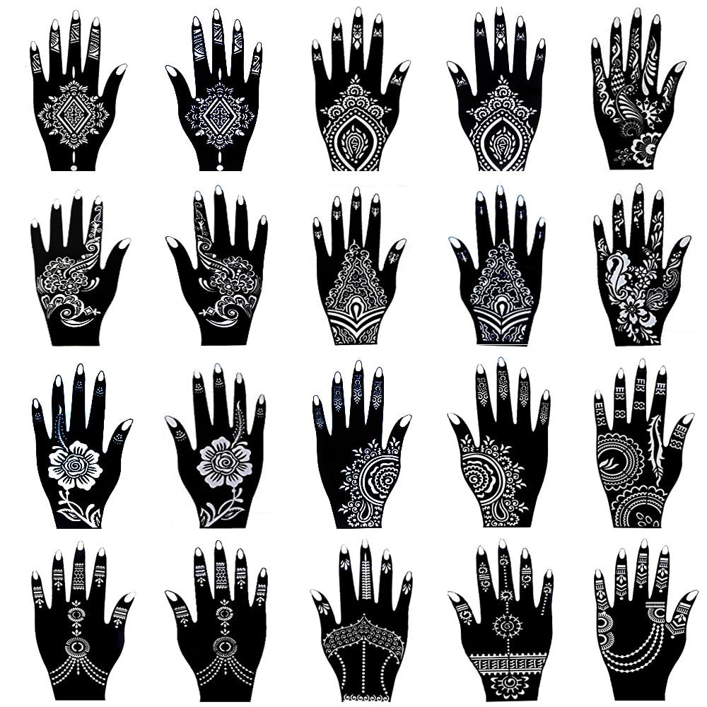 20 Pcs Henna Tattoo Stencil Kit For WomenTemporary Body Art Indian Mehndi Self Adhesive Templates Tattoo For Hand Painting