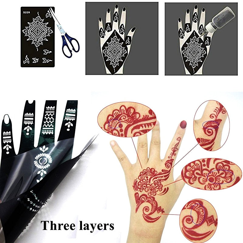 20 Pcs Henna Tattoo Stencil Kit For WomenTemporary Body Art Indian Mehndi Self Adhesive Templates Tattoo For Hand Painting