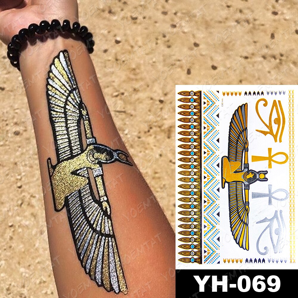 Waterproof Temporary Tattoo Sticker Metallic Gold Silver Eyes Egyptian Goddess Hies Flash Tatoo Women Henna Body Art Fake Tatto