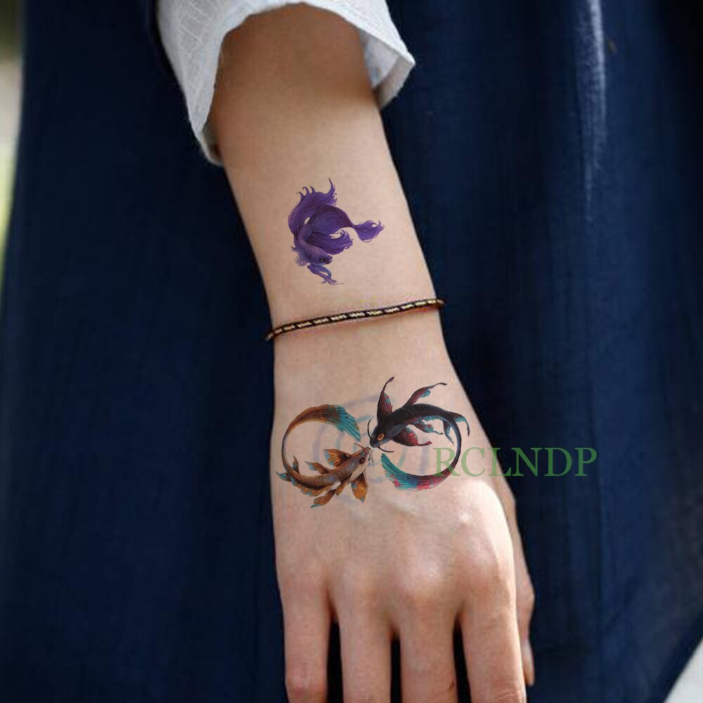 Waterproof Temporary Tattoo Sticker Goldfish Fake Tatto Swimming Fish Flash Tatoo Foot Hand Arm Neck for Girl Women Men